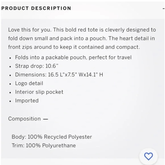 Brand New Red Heart Foldable Tote Bag - Picture 5 of 5